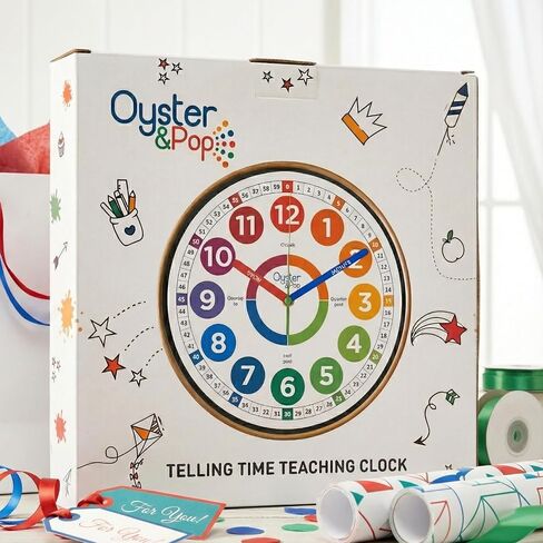 Oyster&Pop Kids Clock – Silent 10" Analog Learning Wall Clocks - Award-Winning Telling Time Teaching Clock for Kids - Bedrooms Homeschool & Classrooms - Includes eBook in Saudi Arabia