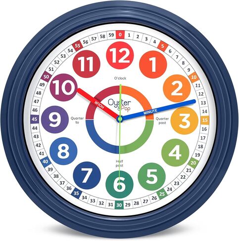 Oyster&Pop Kids Clock – Silent 10" Analog Learning Wall Clocks - Award-Winning Telling Time Teaching Clock for Kids - Bedrooms Homeschool & Classrooms - Includes eBook in Saudi Arabia