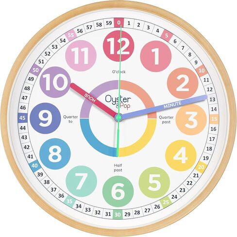 Oyster&Pop Kids Clock – Silent 10" Analog Learning Wall Clocks - Award-Winning Telling Time Teaching Clock for Kids - Bedrooms Homeschool & Classrooms - Includes eBook in Saudi Arabia