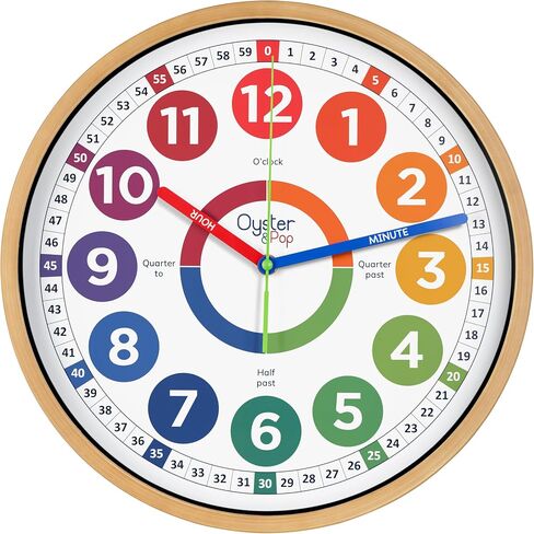 Oyster&Pop Kids Clock – Silent 10" Analog Learning Wall Clocks - Award-Winning Telling Time Teaching Clock for Kids - Bedrooms Homeschool & Classrooms - Includes eBook in Saudi Arabia