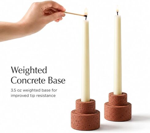 Set of 6 Concrete Candle Holders - Reversible Faux Travertine for 7/8" Taper & 1.5" Tealights, Stackable Heavyweight Minimalist Table Decor with Neutral Colors, Candles Not Included in Saudi Arabia