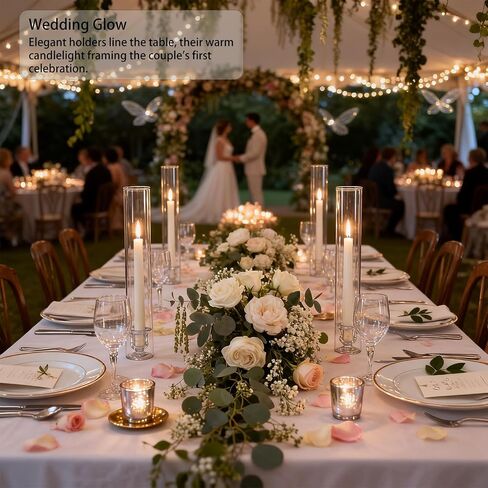 Glass Hurricane Candle Holders – 12 Clear Cylinder Covers & 12 Taper Candlestick Holders, 2.6" D x 13.8" H Windproof Candle Holders for Wedding, Patio Table, Outdoor Christmas Party Décor (12) in Saudi Arabia
