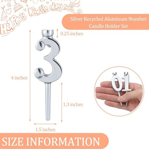 2 Set Number Candle Holder Set Silver Candle Holder Gifts Handmade Recycled Aluminum Toppers for Birthdays Cakes Anniversaries Celebrations in Kuwait