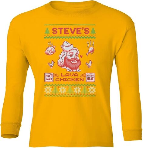 Funny Lava Chicken - Pixel Game Christmas Ugly Youth Long Sleeve T-Shirt in Saudi Arabia