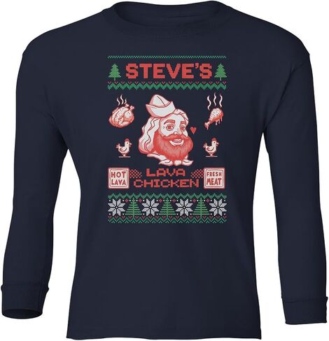 Funny Lava Chicken - Pixel Game Christmas Ugly Youth Long Sleeve T-Shirt in Saudi Arabia
