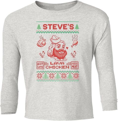 Funny Lava Chicken - Pixel Game Christmas Ugly Youth Long Sleeve T-Shirt in Saudi Arabia