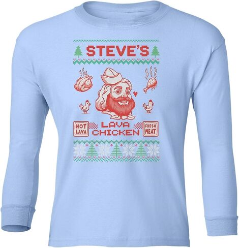 Funny Lava Chicken - Pixel Game Christmas Ugly Youth Long Sleeve T-Shirt in Saudi Arabia