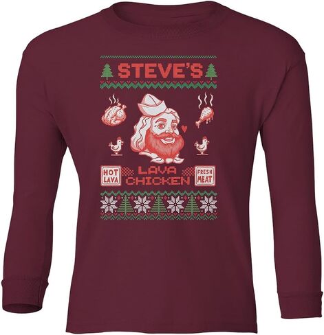 Funny Lava Chicken - Pixel Game Christmas Ugly Youth Long Sleeve T-Shirt in Saudi Arabia