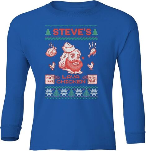 Funny Lava Chicken - Pixel Game Christmas Ugly Youth Long Sleeve T-Shirt in Saudi Arabia