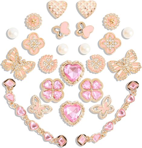 24pcs Bling Shoe Charms Pearl, Butterfly, Flower Decorations for Clogs Cute Accessories for Women Girls Gift in Saudi Arabia
