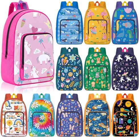 Sanwuta 24 Pcs 15 Inch Backpack in Bulk Lightweight Colorful Book Bags with Fun Patterns Elementary Backpack for Travel, Donations Supplies in Kuwait