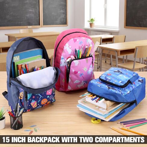 Sanwuta 24 Pcs 15 Inch Backpack in Bulk Lightweight Colorful Book Bags with Fun Patterns Elementary Backpack for Travel, Donations Supplies in Kuwait