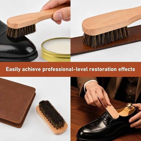 9-in-1 Shoe Shine Kit & Leather Polish Set with 2 Horsehair Brushes,2 Polishing Cloths,Wax Sponge,Clear Care Wax,Shoe Horn & Black Shoe Polish Kit in Leather Bag, as Gift for Men in Kuwait