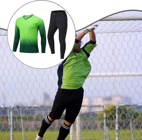Goalkeeper Uniform Kit Shirt & Pants Set, Professional Padded Football Keeper Gear, Sturdy Breathable Activewear- XX-Large in Kuwait