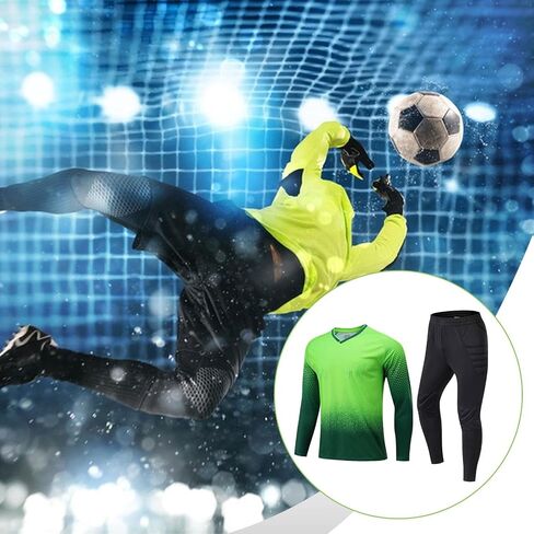 Goalkeeper Uniform Kit Shirt & Pants Set, Professional Padded Football Keeper Gear, Sturdy Breathable Activewear- XX-Large in Kuwait