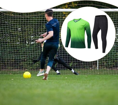Goalkeeper Uniform Kit Shirt & Pants Set, Professional Padded Football Keeper Gear, Sturdy Breathable Activewear- XX-Large in Kuwait