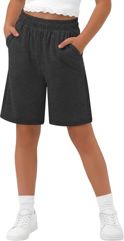 Girls' Bermuda Shorts Kids Wide Leg Summer Athletic SweatShorts Elastic Waist Loose Casual Clothes with Pockets in Kuwait