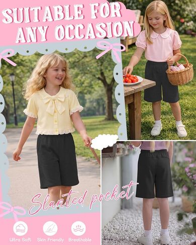 Girls' Bermuda Shorts Kids Wide Leg Summer Athletic SweatShorts Elastic Waist Loose Casual Clothes with Pockets in Kuwait