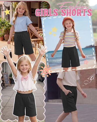 Girls' Bermuda Shorts Kids Wide Leg Summer Athletic SweatShorts Elastic Waist Loose Casual Clothes with Pockets in Kuwait