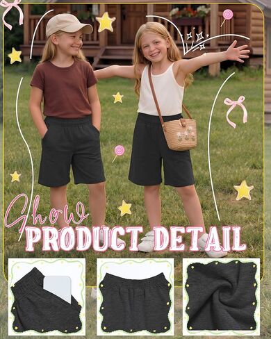 Girls' Bermuda Shorts Kids Wide Leg Summer Athletic SweatShorts Elastic Waist Loose Casual Clothes with Pockets in Kuwait
