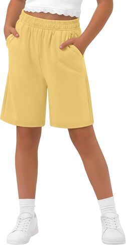 Girls' Bermuda Shorts Kids Wide Leg Summer Athletic SweatShorts Elastic Waist Loose Casual Clothes with Pockets in Kuwait