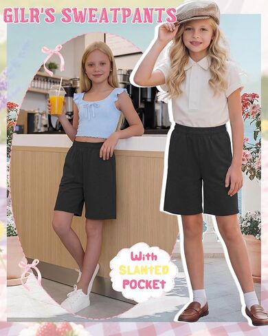 Girls' Bermuda Shorts Kids Wide Leg Summer Athletic SweatShorts Elastic Waist Loose Casual Clothes with Pockets in Kuwait