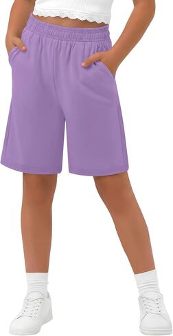 Girls' Bermuda Shorts Kids Wide Leg Summer Athletic SweatShorts Elastic Waist Loose Casual Clothes with Pockets in Kuwait