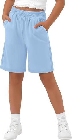 Girls' Bermuda Shorts Kids Wide Leg Summer Athletic SweatShorts Elastic Waist Loose Casual Clothes with Pockets in Kuwait