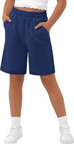 Girls' Bermuda Shorts Kids Wide Leg Summer Athletic SweatShorts Elastic Waist Loose Casual Clothes with Pockets in Kuwait