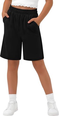 Girls' Bermuda Shorts Kids Wide Leg Summer Athletic SweatShorts Elastic Waist Loose Casual Clothes with Pockets in Kuwait