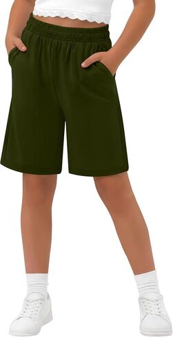 Girls' Bermuda Shorts Kids Wide Leg Summer Athletic SweatShorts Elastic Waist Loose Casual Clothes with Pockets in Kuwait
