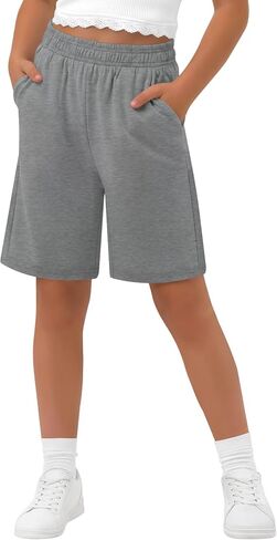 Girls' Bermuda Shorts Kids Wide Leg Summer Athletic SweatShorts Elastic Waist Loose Casual Clothes with Pockets in Kuwait