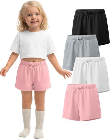 Halfchet 4 Pack Toddler Girls Shorts Athletic Dance Bottoms Soft Pull on Summer Baby Clothes Size 18m-5t in Kuwait