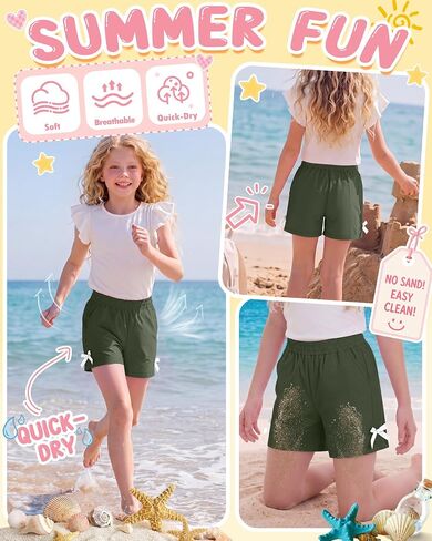 Girls Athletic Quick Dry Shorts Kids Beach Board Swim Shorts Bow Tie Lightweight Summer Casual 7-16 Years in Kuwait