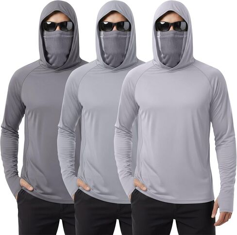 August Alley 3 Pack Men's UPF 50+ Fishing Hoddies with Mask Sun Protection Long Sleeve Shirts Rash Guard Hiking Shirts in Kuwait