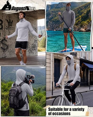 August Alley 3 Pack Men's UPF 50+ Fishing Hoddies with Mask Sun Protection Long Sleeve Shirts Rash Guard Hiking Shirts in Kuwait