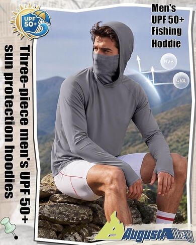 August Alley 3 Pack Men's UPF 50+ Fishing Hoddies with Mask Sun Protection Long Sleeve Shirts Rash Guard Hiking Shirts in Kuwait