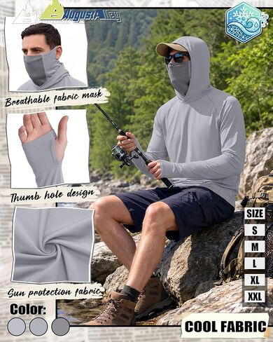 August Alley 3 Pack Men's UPF 50+ Fishing Hoddies with Mask Sun Protection Long Sleeve Shirts Rash Guard Hiking Shirts in Kuwait