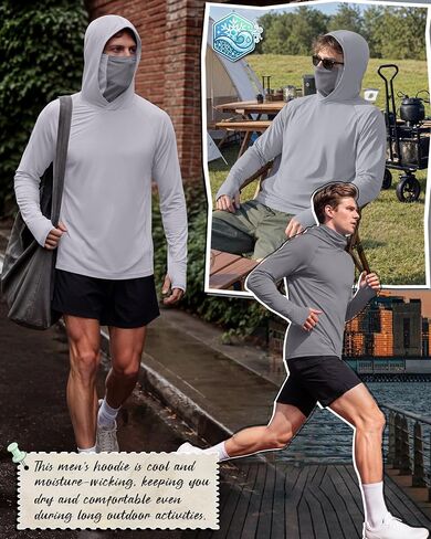 August Alley 3 Pack Men's UPF 50+ Fishing Hoddies with Mask Sun Protection Long Sleeve Shirts Rash Guard Hiking Shirts in Kuwait
