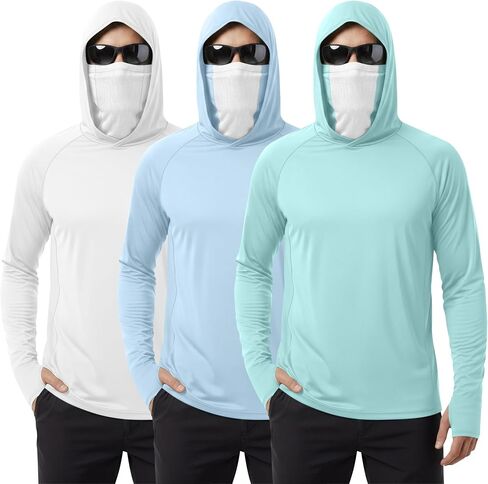 August Alley 3 Pack Men's UPF 50+ Fishing Hoddies with Mask Sun Protection Long Sleeve Shirts Rash Guard Hiking Shirts in Kuwait