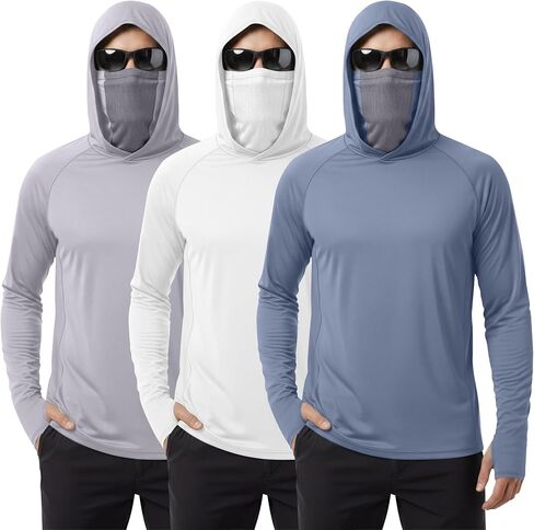 August Alley 3 Pack Men's UPF 50+ Fishing Hoddies with Mask Sun Protection Long Sleeve Shirts Rash Guard Hiking Shirts in Kuwait