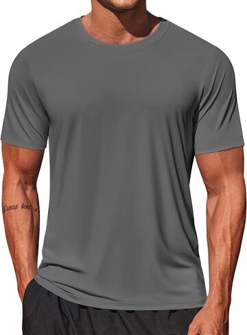 COOFANDY Men's Swim Shirt Short Sleeve UPF 50+ Sun Shirt Rash Guard T-Shirts Quick Dry Beach Shirts Breathable in Kuwait