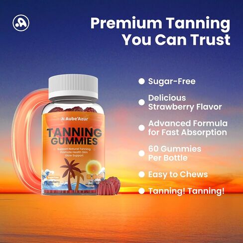 Tanning Gummies for Women, Sunless Tanning Supplement with Astaxanthin, Beta Carotene, Lycopene, Collagen & Hyaluronic Acid for Skin Radiance, Sugar Free, Vegan, Non- GMO, Strawberry Flavor, 60 Count in Saudi Arabia