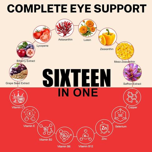 16-in-1 Astaxanthin 12mg Supplements with Lutein 20mg & Zeaxanthin, Fresh Microalgae Source Antioxidant Supplement for Eye, Skin Health, Non-GMO and Gluten Free, 300 Softgels (10-Month Supply) in Saudi Arabia