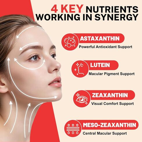 16-in-1 Astaxanthin 12mg Supplements with Lutein 20mg & Zeaxanthin, Fresh Microalgae Source Antioxidant Supplement for Eye, Skin Health, Non-GMO and Gluten Free, 300 Softgels (10-Month Supply) in Saudi Arabia