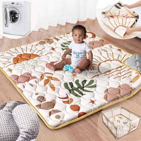 Baby Play Mat: 50x50 Playpen Mat with Super Soft Touch Activity Mat with Anti-Slip Bottom Machine Washable Nursery Rug for Floor & Playard (Boho Nature) in Saudi Arabia