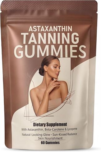 Tanning Gummies for Women & Men with Astaxanthin, Vitamin C, Vitamin E & Beta-Carotene – Sunless Tanning Supplement, Skin Support for Beach, Travel & Summer Routine, Vegan, Non-GMO, Sugar Free, 60ct in Kuwait