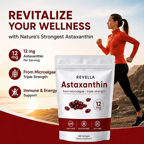 Revella Astaxanthin, Immune, Internal Circulation, Vitality Support- 200 Softgels(1 Pack) in Saudi Arabia