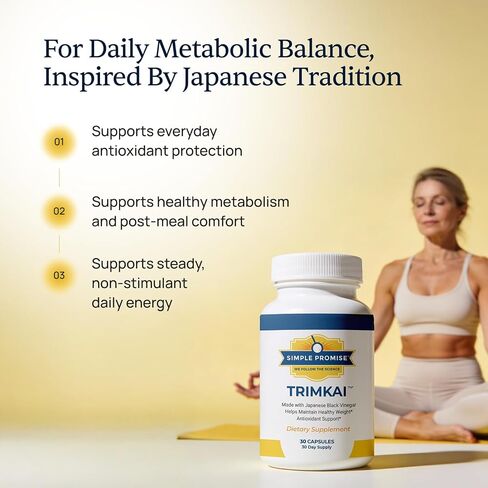 Simple Promise TrimKai - Japanese Black Vinegar Capsules for Metabolism Support - with Astaxanthin 12mg, Seaweed & Black Pepper Extract - Plant-Based Formula - 30 Capsules in Saudi Arabia