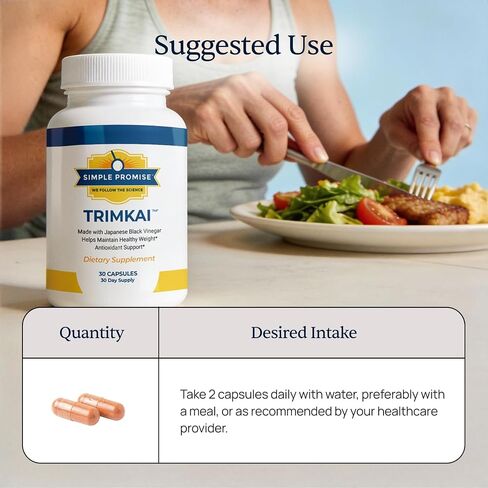 Simple Promise TrimKai - Japanese Black Vinegar Capsules for Metabolism Support - with Astaxanthin 12mg, Seaweed & Black Pepper Extract - Plant-Based Formula - 30 Capsules in Saudi Arabia